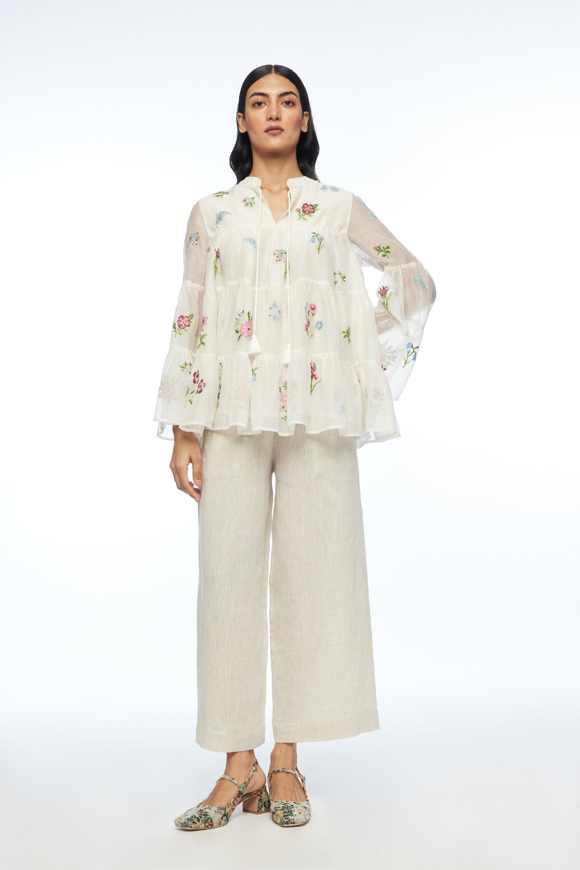 Baccara Tiered Embroidery Top