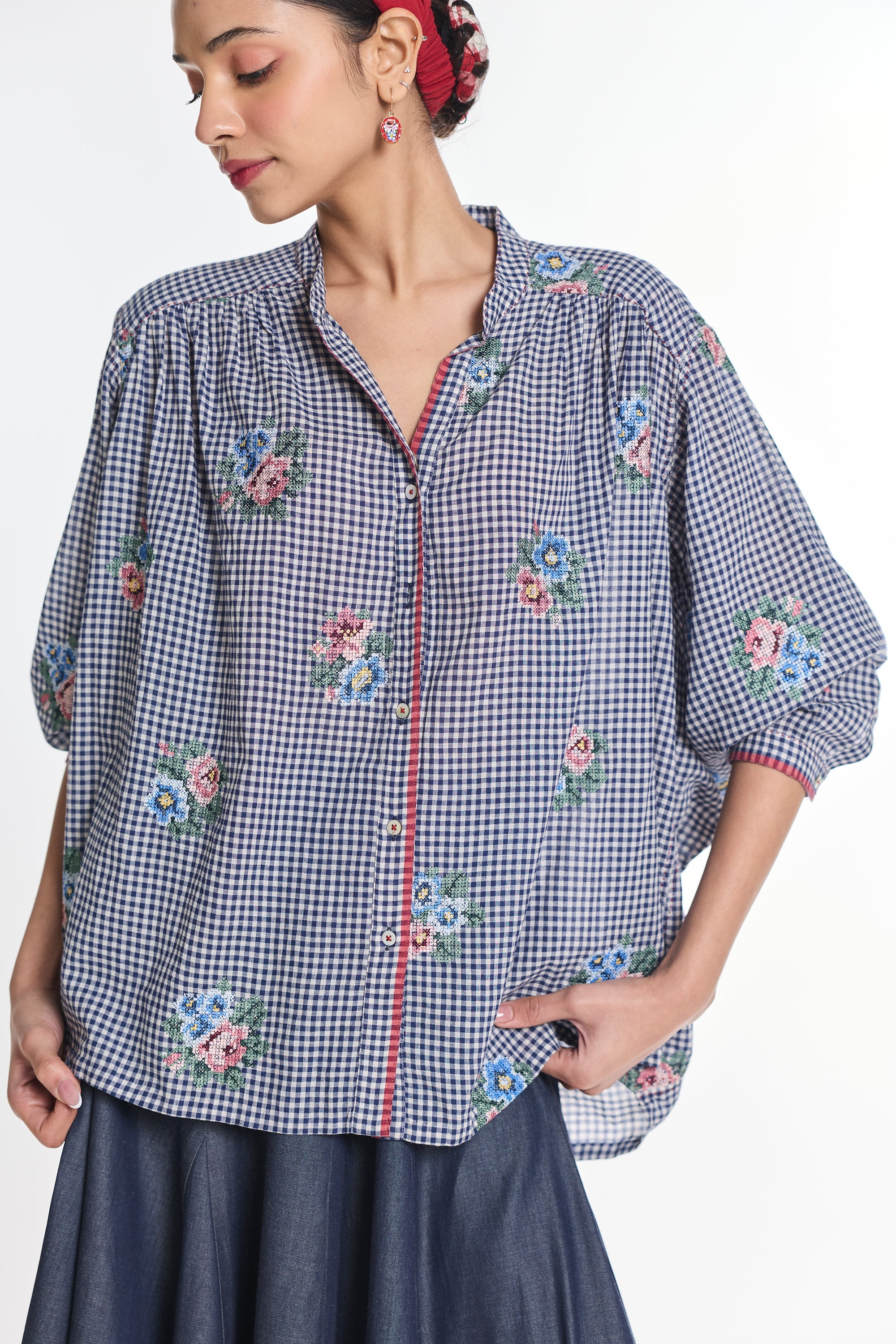 Lisianthus gingham check top