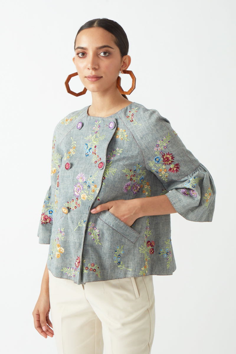 ERANTHIS EMBROIDERED JACKET WITH PEPLUM SLEEVES