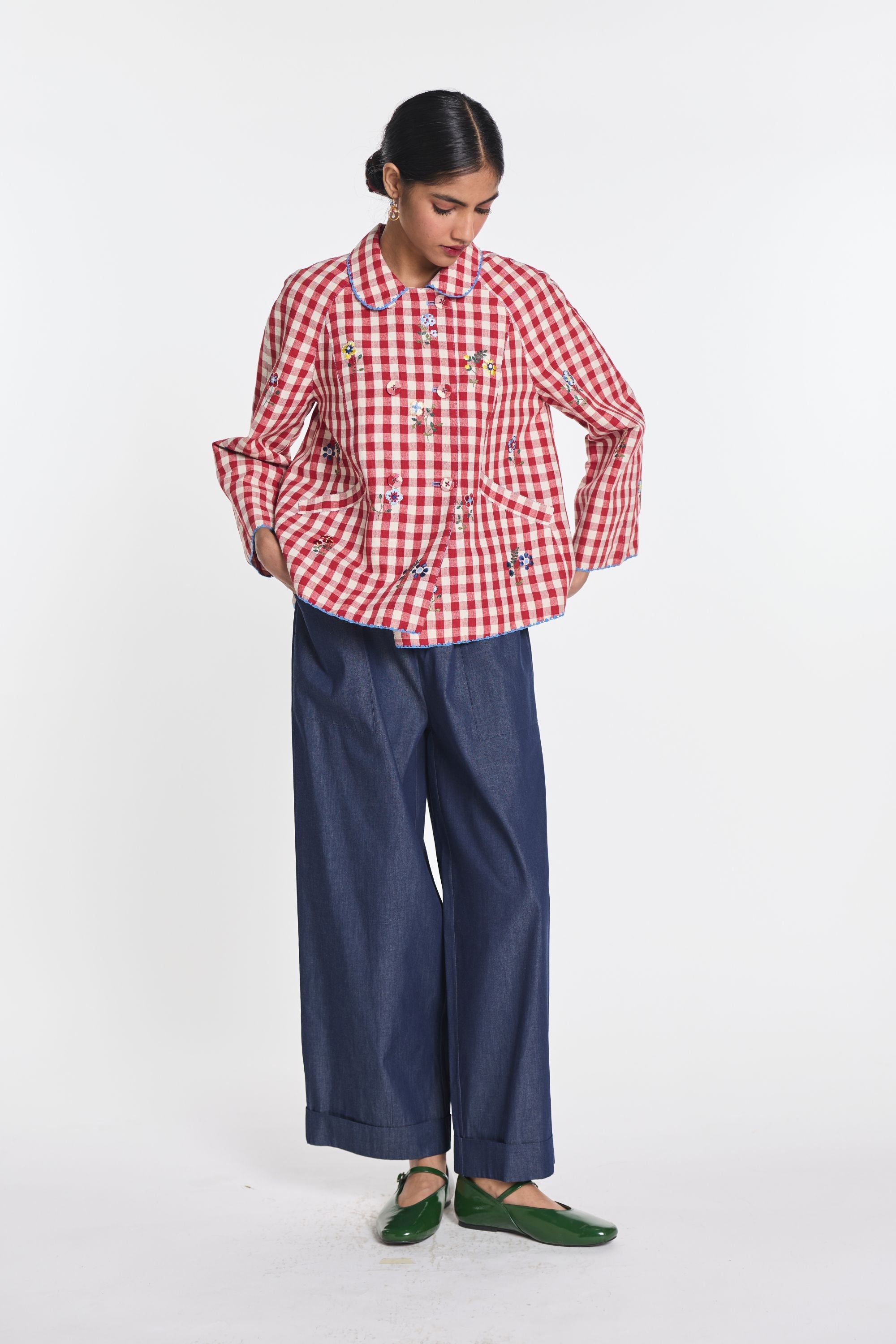 Baptisia Gingham Double Breast Jacket