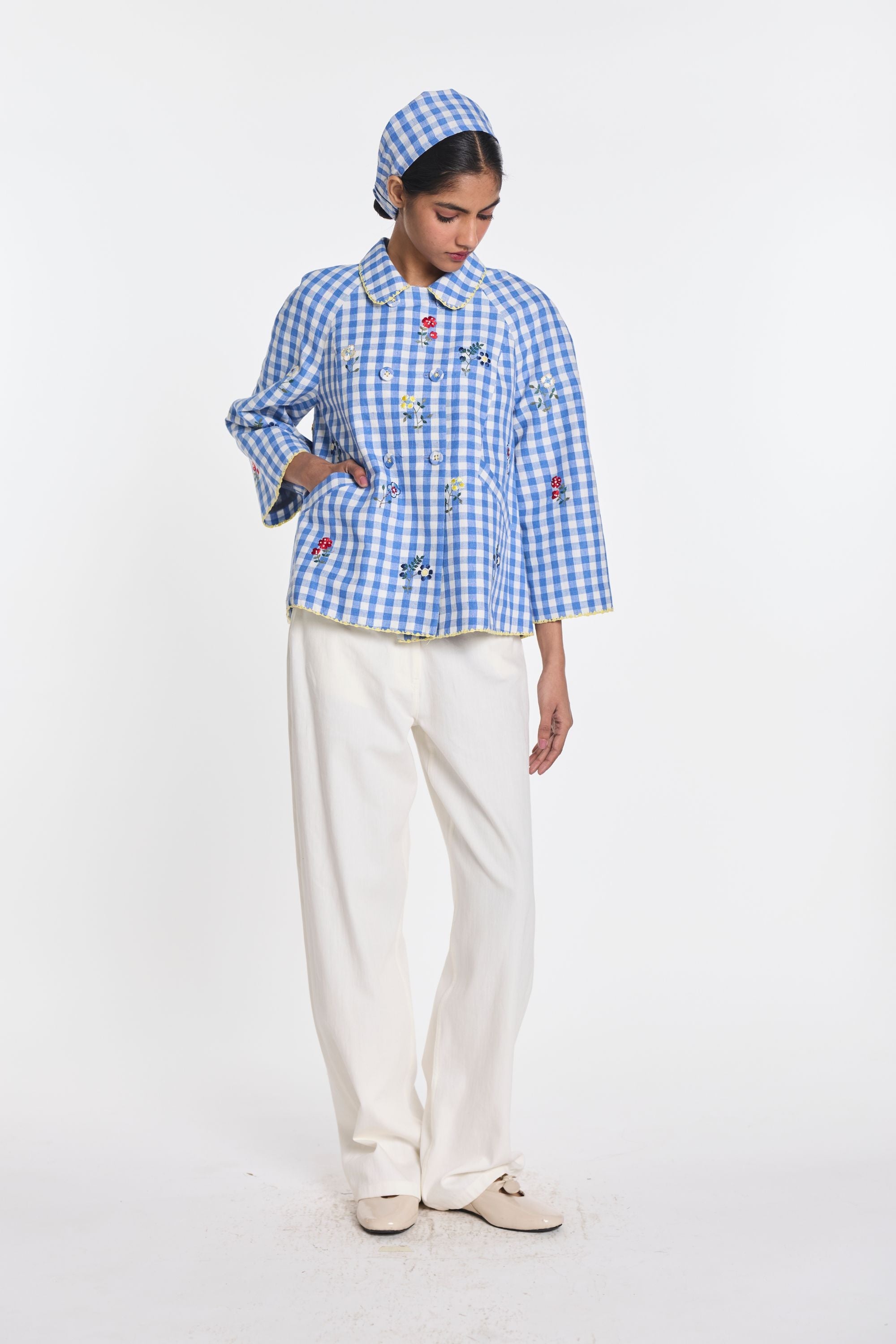 Baptisia Gingham Double Breast Jacket