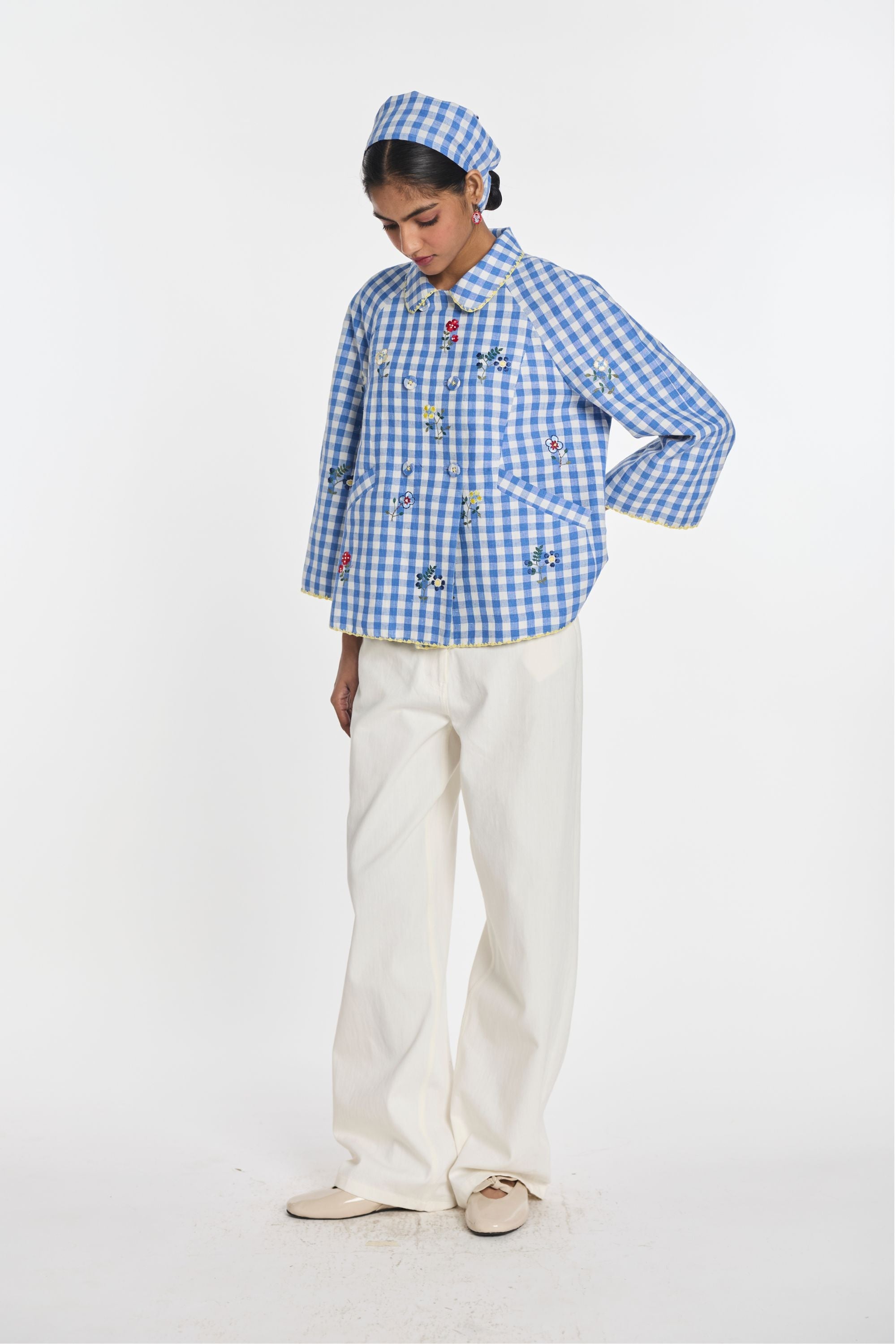 Baptisia Gingham Double Breast Jacket