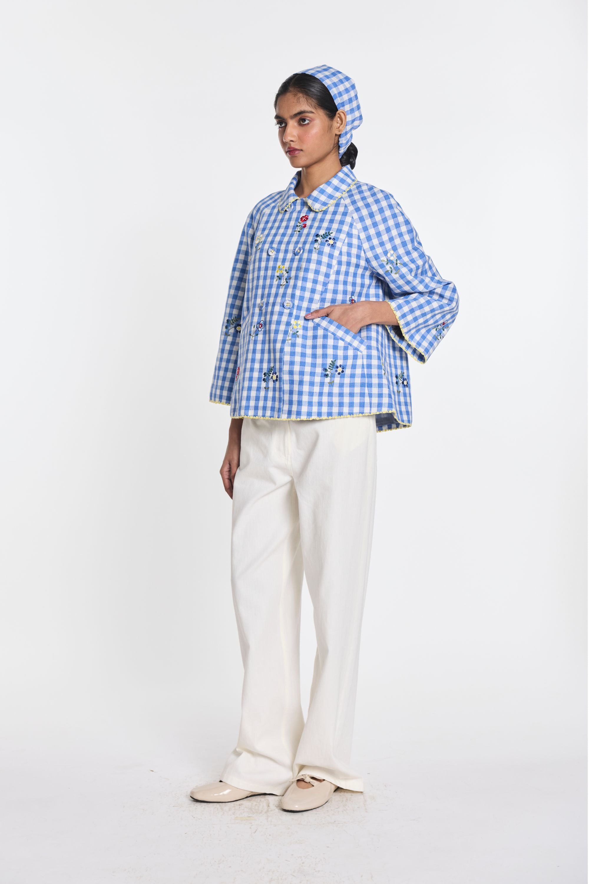 Baptisia Gingham Double Breast Jacket