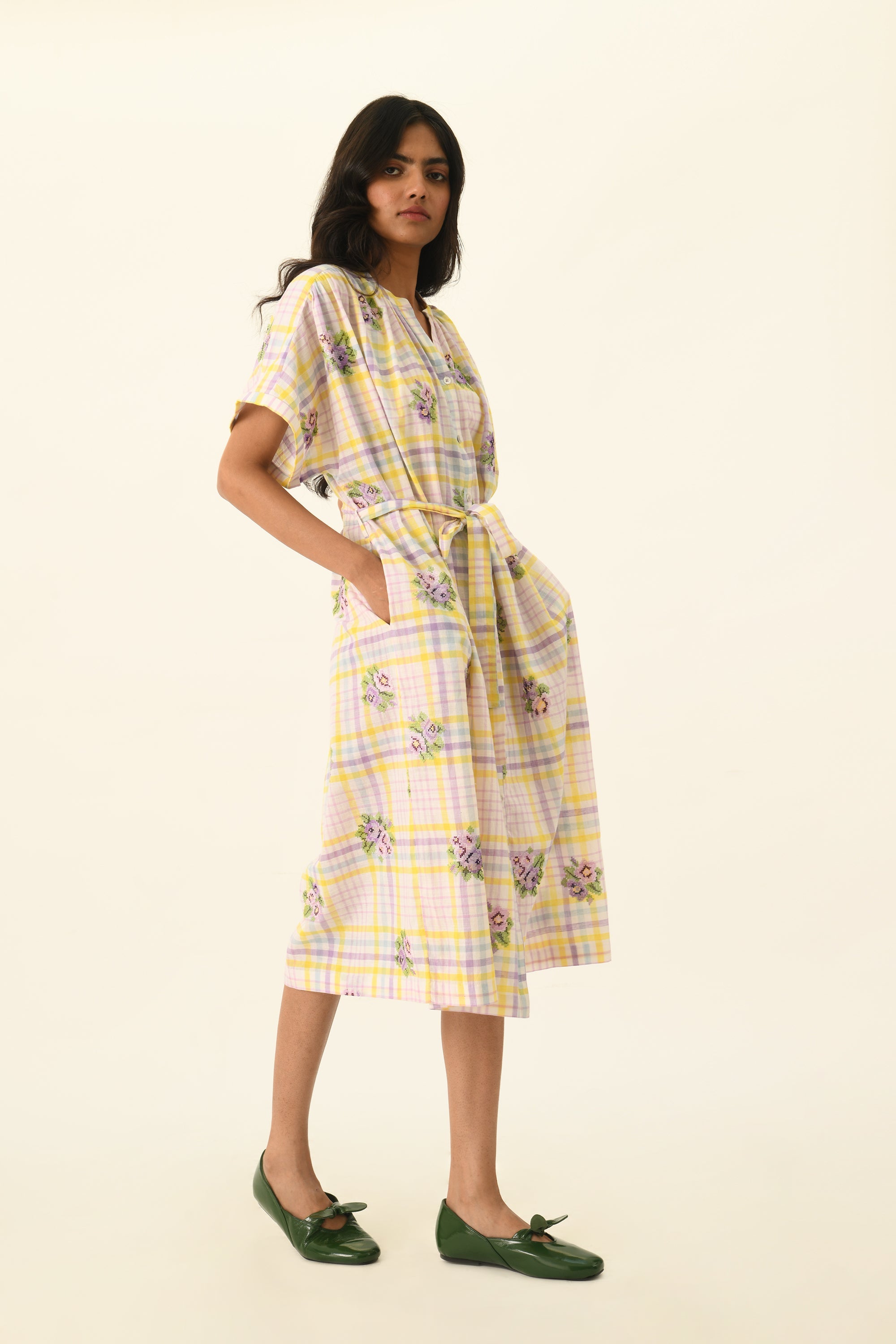 Koreana Check Belted Dress