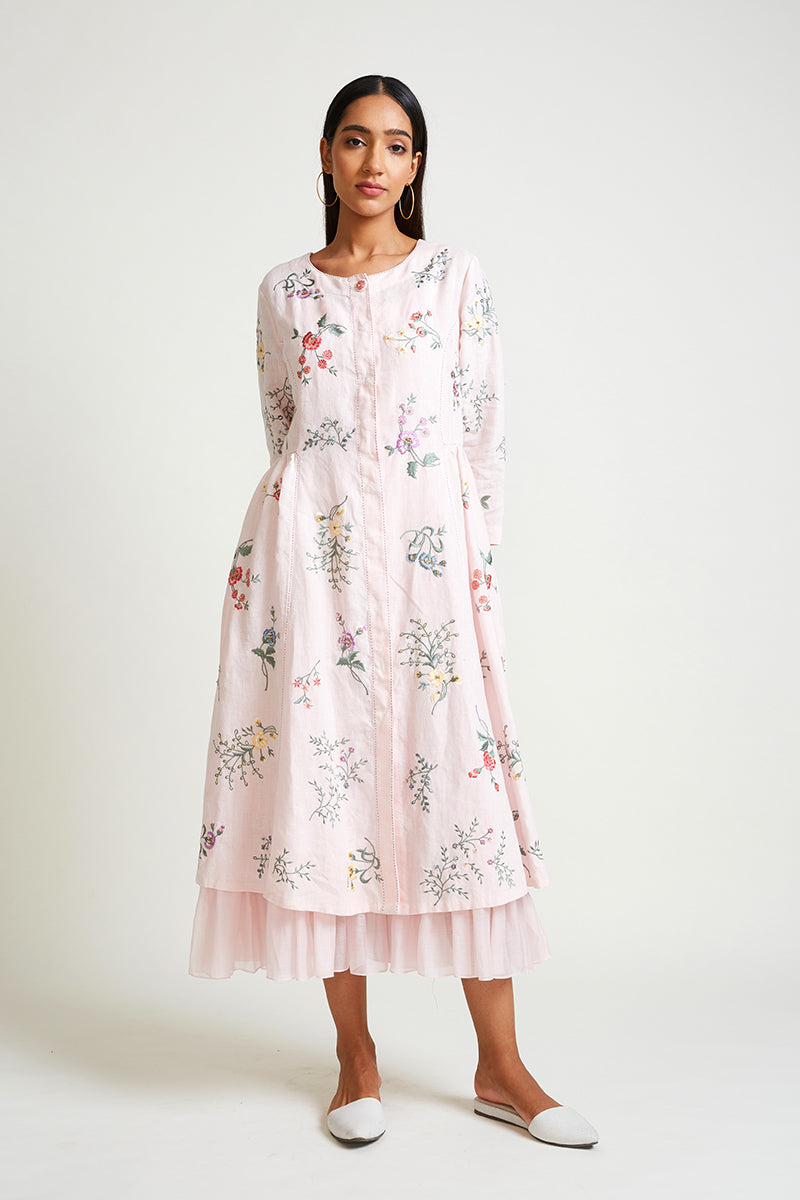 Forsythia Embroidered Dress with Slip