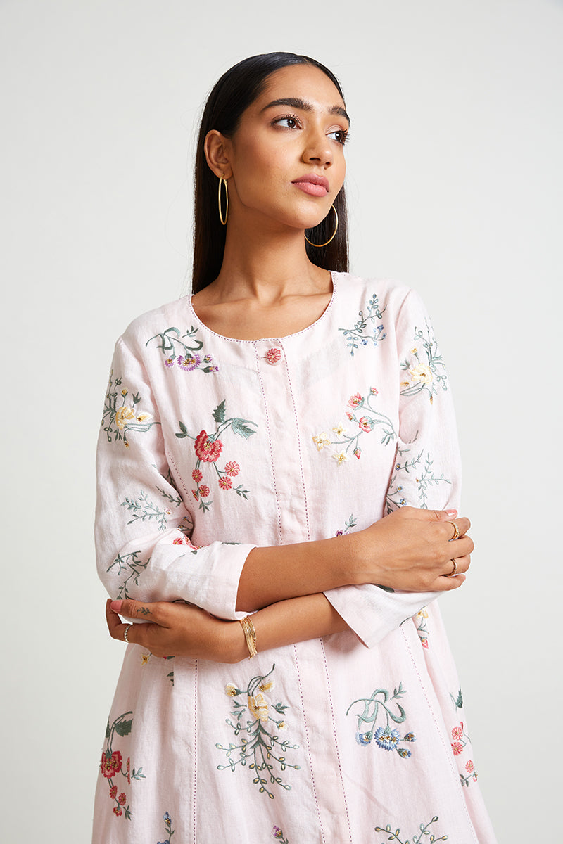 Forsythia Embroidered Dress with Slip