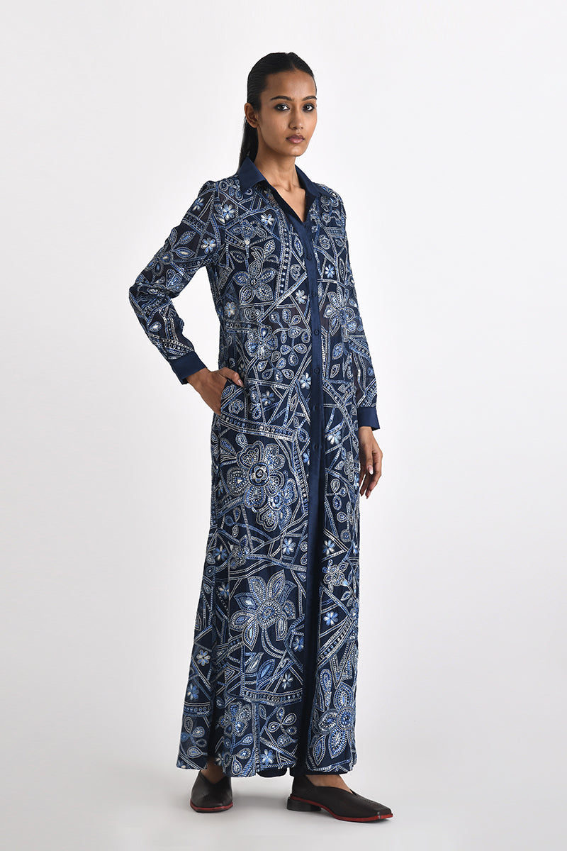 Otillie Embroidered Overlay Shirt Dress