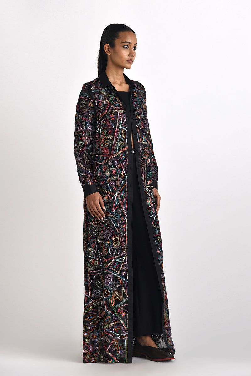 Otillie Embroidered Overlay Shirt Dress