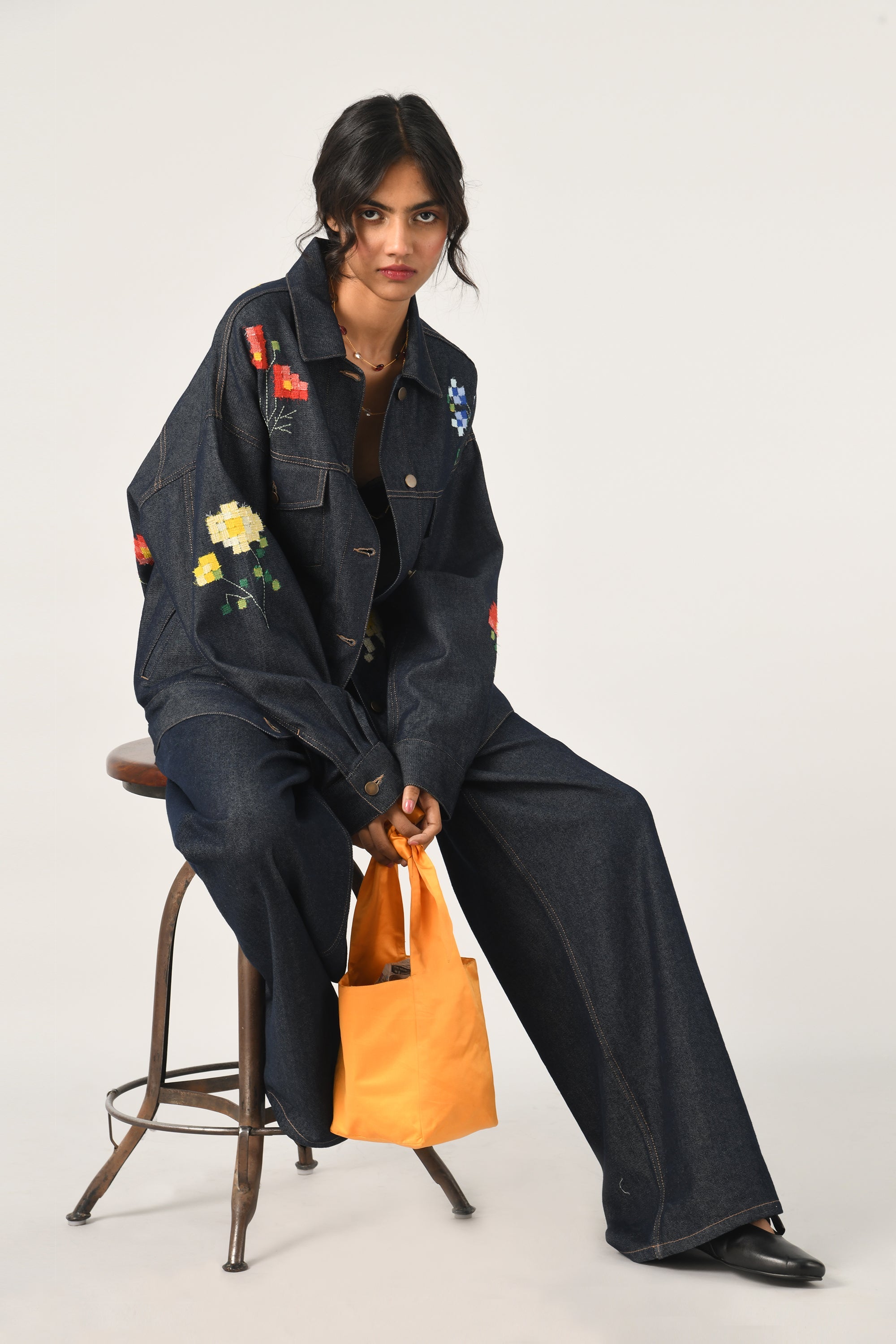 Tibetica Oversized Appliqué Embroidered Jacket