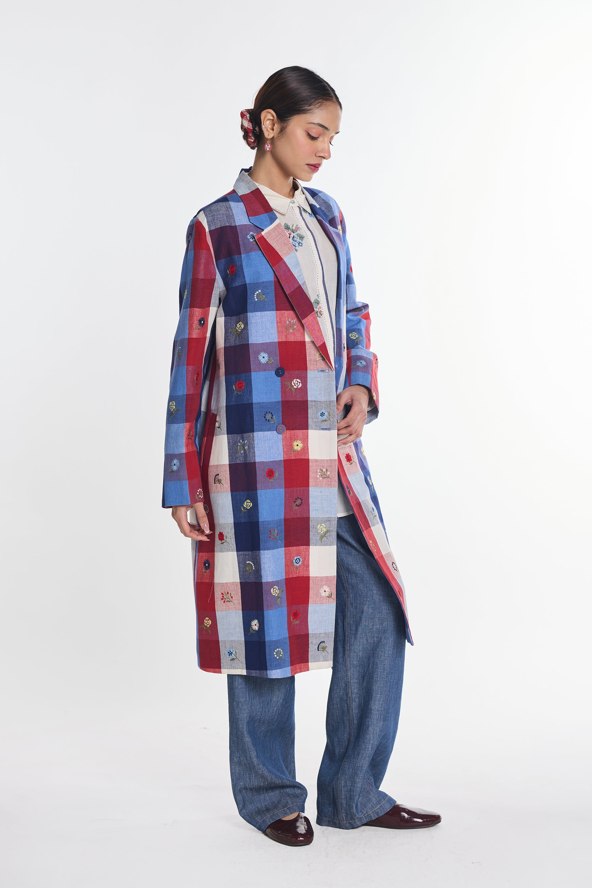 Hellebore Multicheck Double- Breasted Jacket