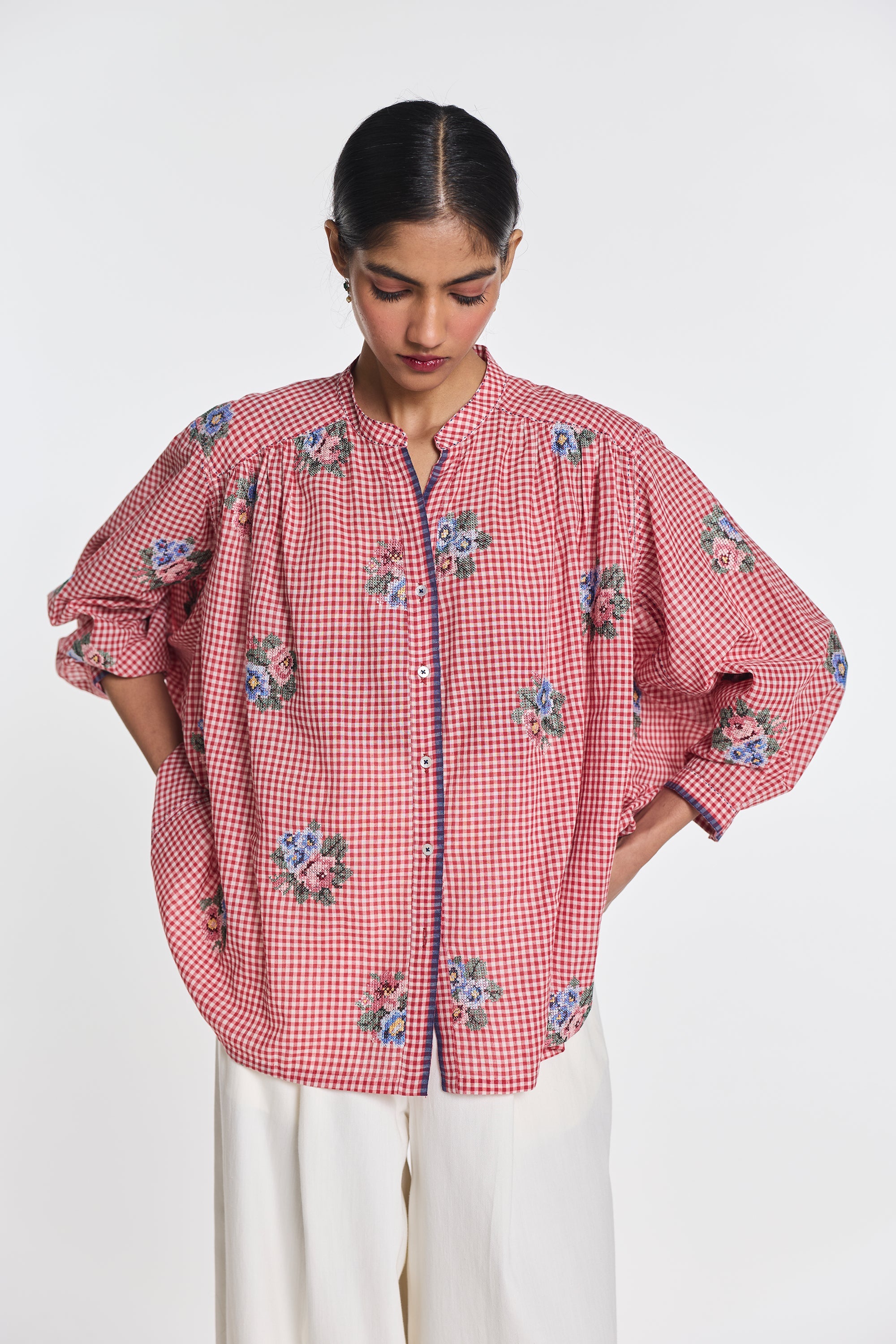 Lisianthus gingham check top