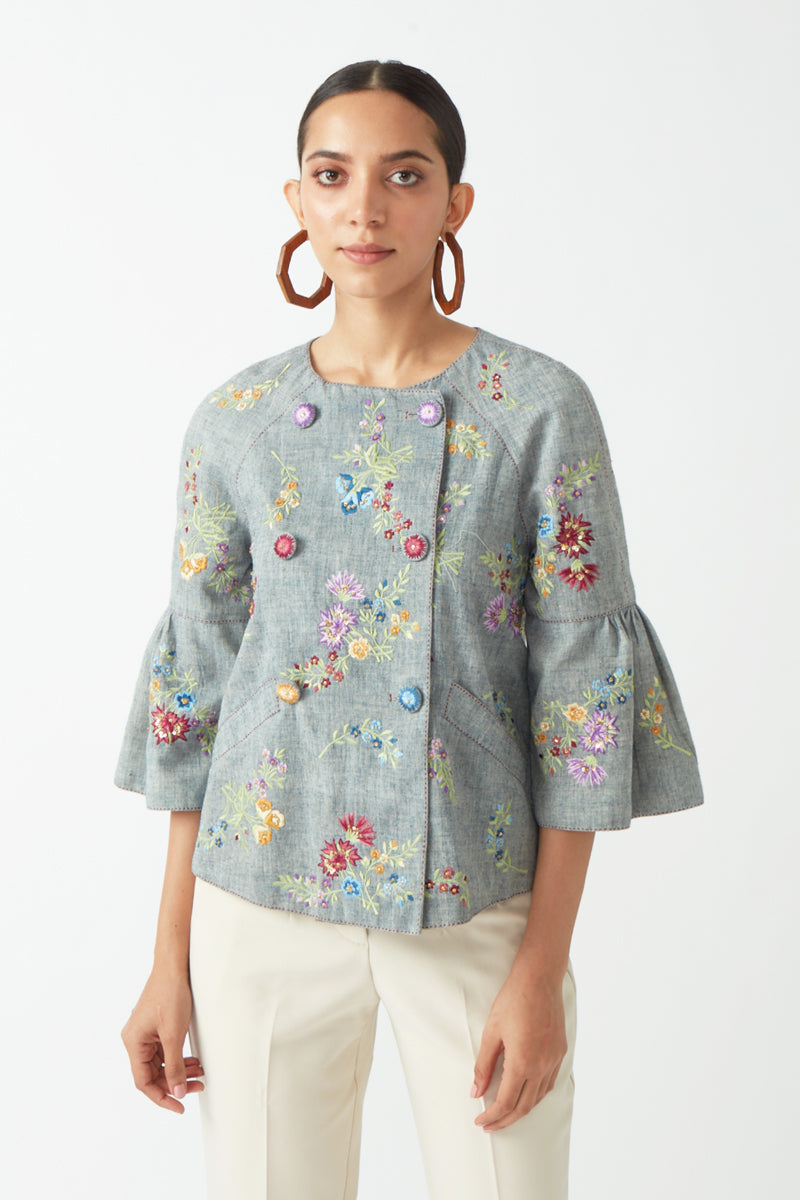 ERANTHIS EMBROIDERED JACKET WITH PEPLUM SLEEVES
