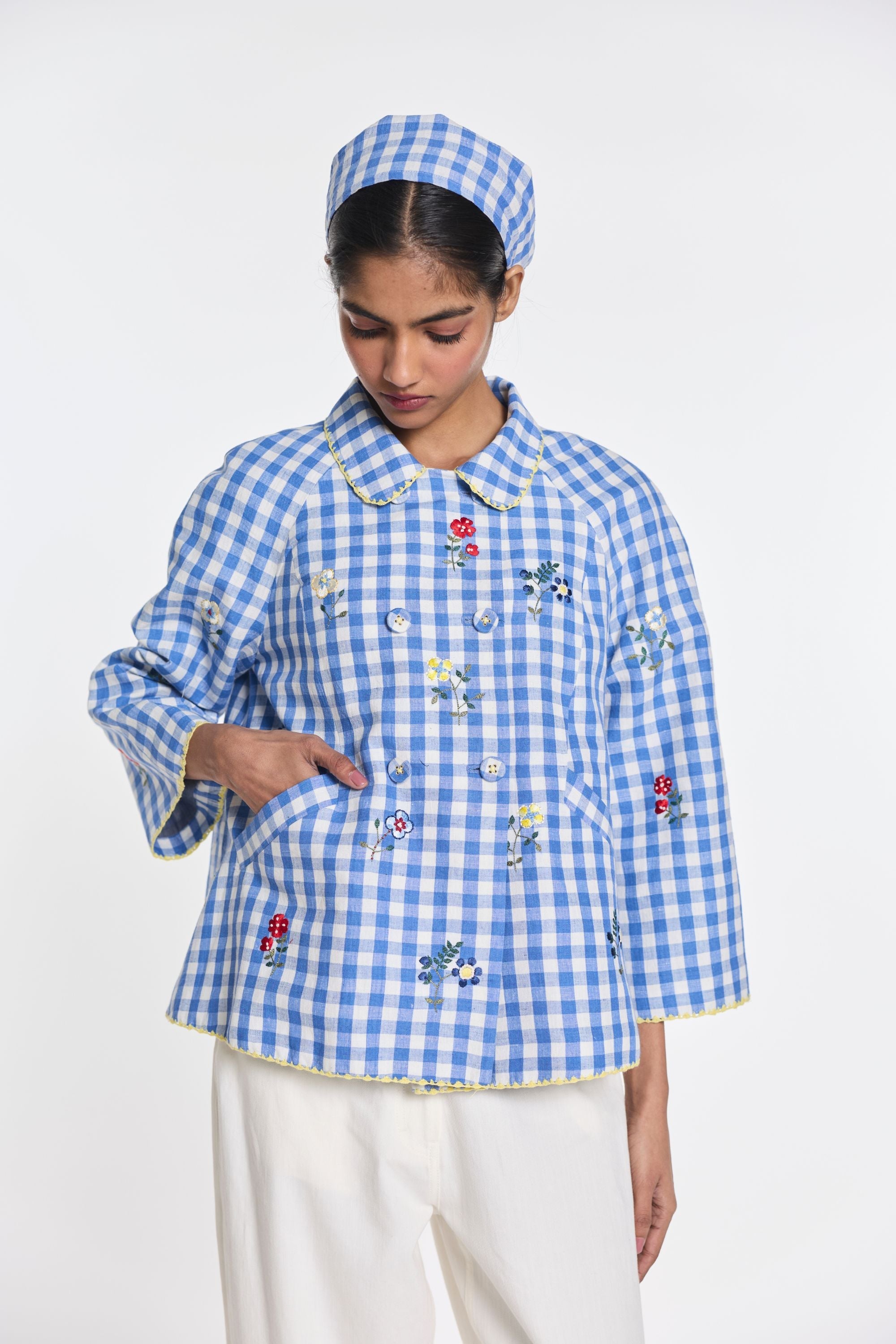 Baptisia Gingham Double Breast Jacket