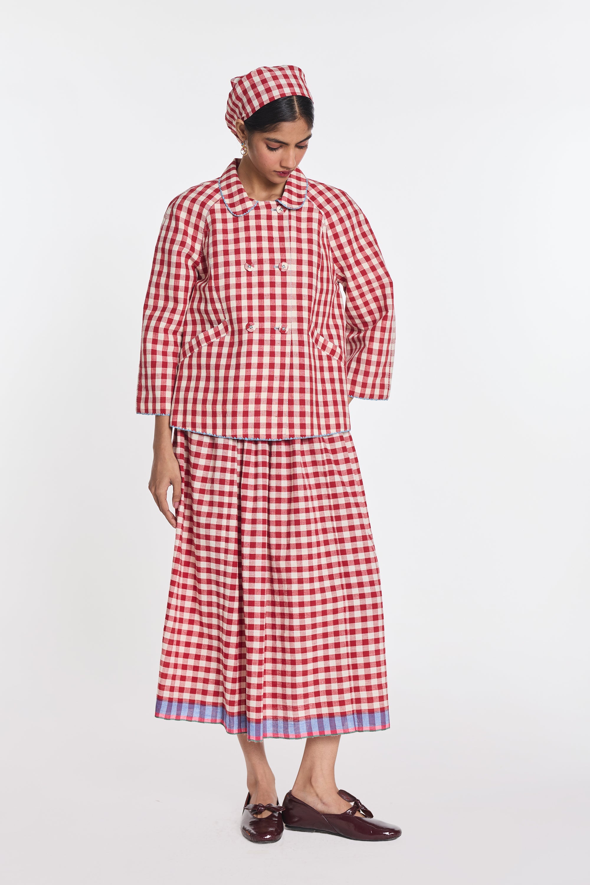 Baptisia Gingham Double-Breasted Jacket