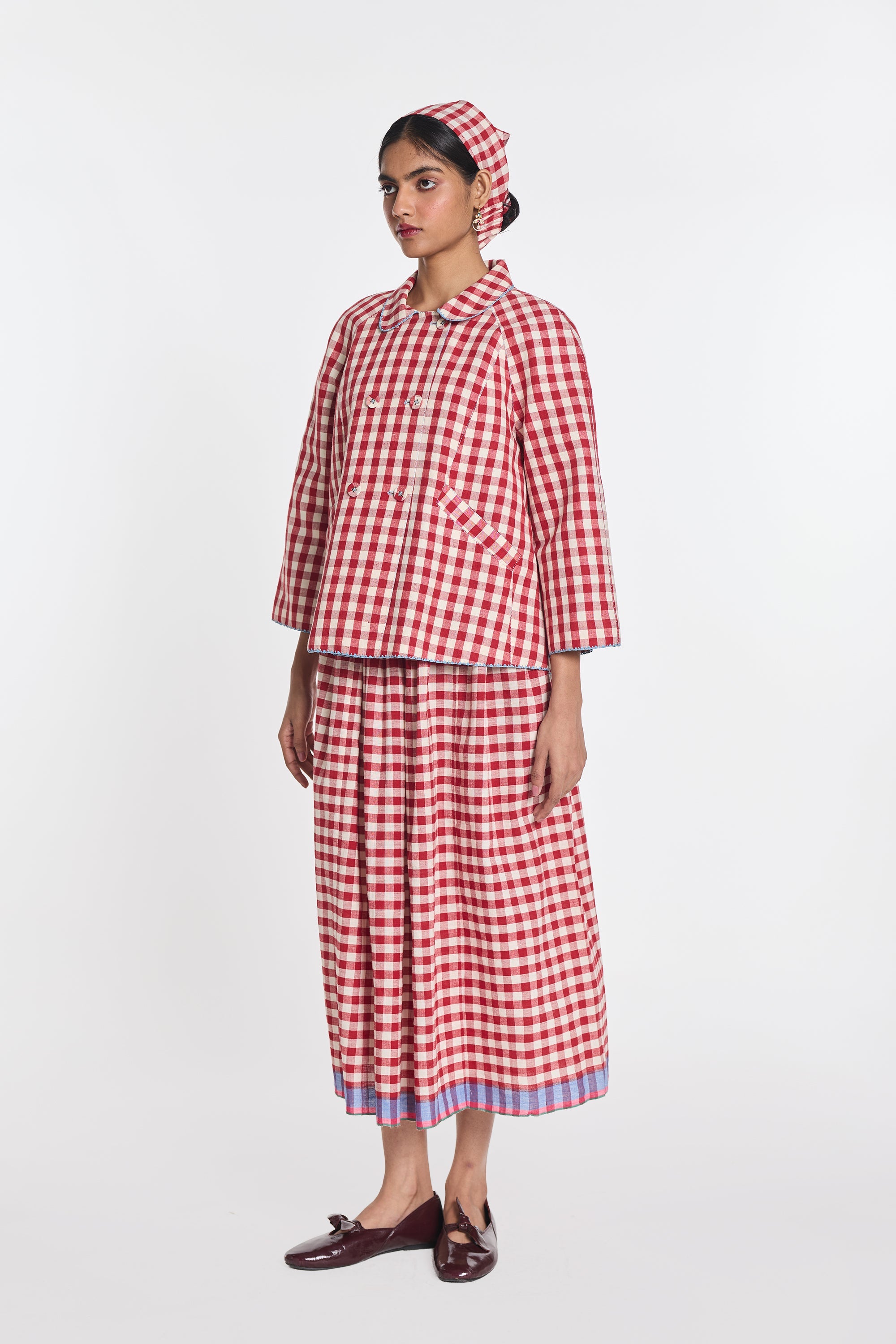Baptisia Gingham Double-Breasted Jacket