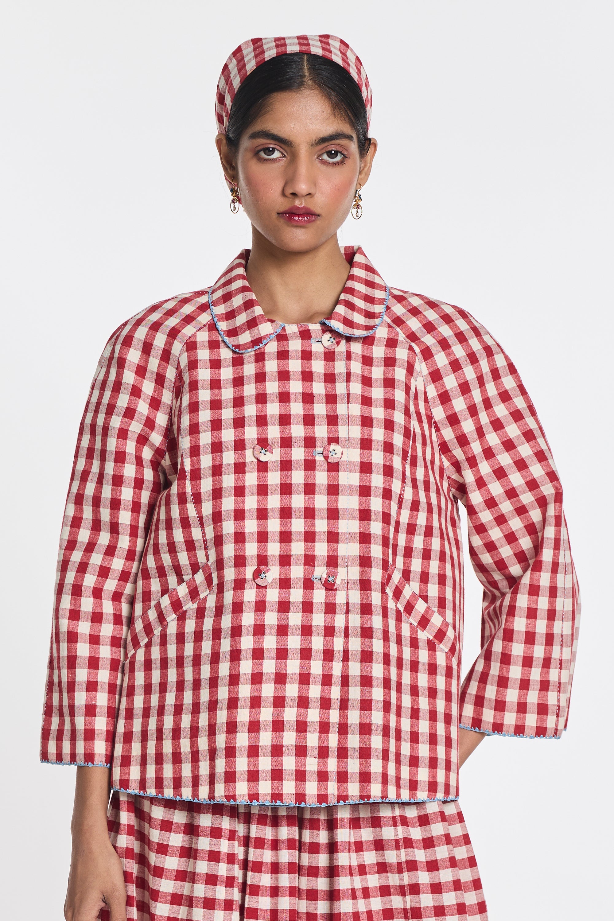 Baptisia Gingham Double-Breasted Jacket