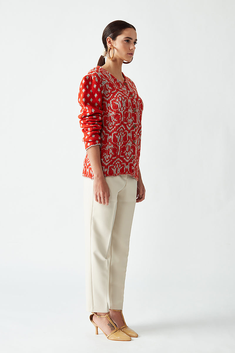 ROUND NECK GEOMETRIC JACKET