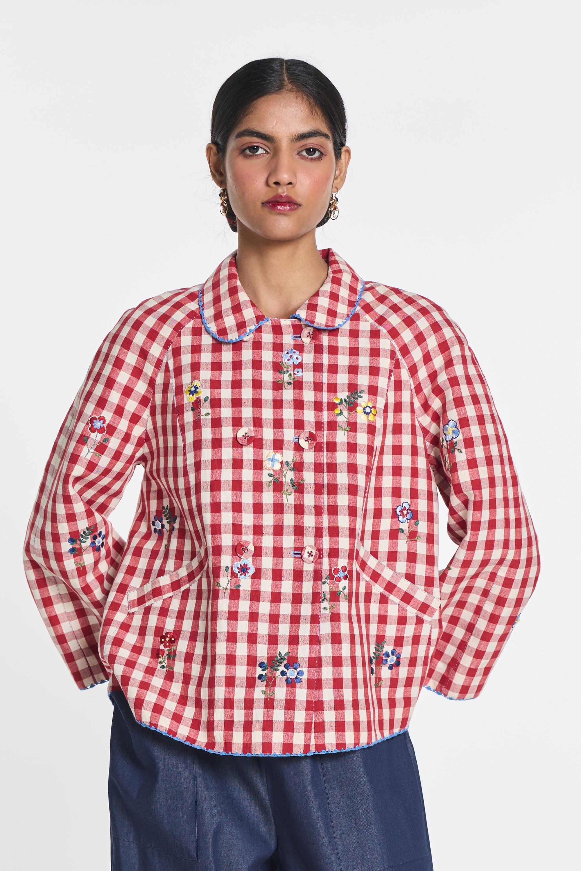 Baptisia Gingham Double Breast Jacket